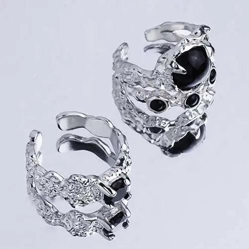 Wolfha Jewelry Gothic Vintage Punk Women Fashion Open Suite Black Gemstone Ring 2