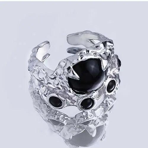 Wolfha Jewelry Gothic Vintage Punk Women Fashion Open Suite Black Gemstone Ring 5