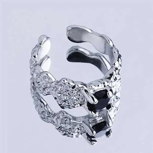 Wolfha Jewelry Gothic Vintage Punk Women Fashion Open Suite Black Gemstone Ring 6