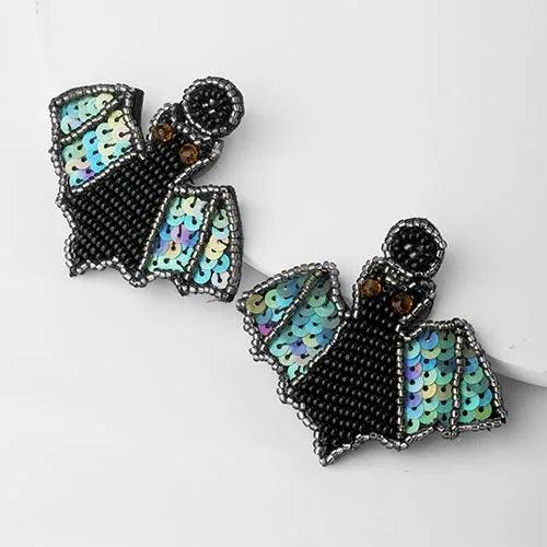 Wolfha Jewelry Halloween Black Braided Bat Drop Earrings 3