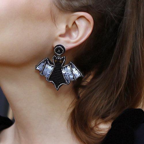 Wolfha Jewelry Halloween Black Braided Bat Drop Earrings 4