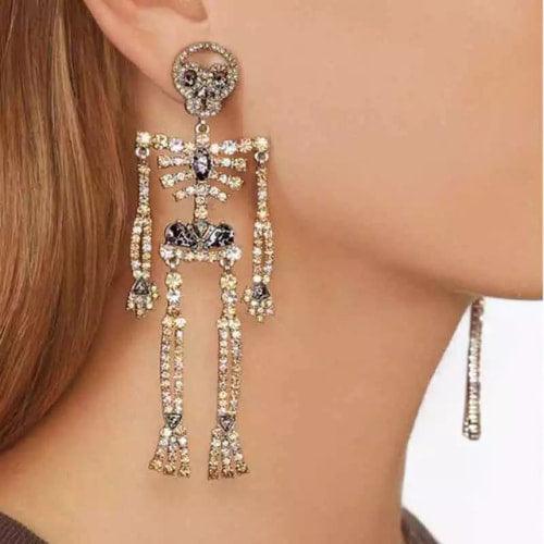 Wolfha Jewelry Halloween Gold Rhinestone Skeleton Earrings Dangle 2