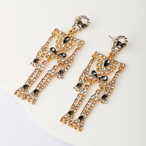 Wolfha Jewelry Halloween Gold Rhinestone Skeleton Earrings Dangle 3