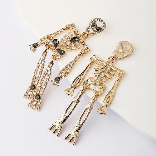 Wolfha Jewelry Halloween Gold Rhinestone Skeleton Earrings Dangle 5