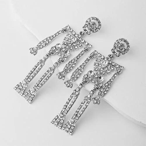 Wolfha Jewelry Halloween Silver Rhinestone Skeleton Earrings Dangle 1