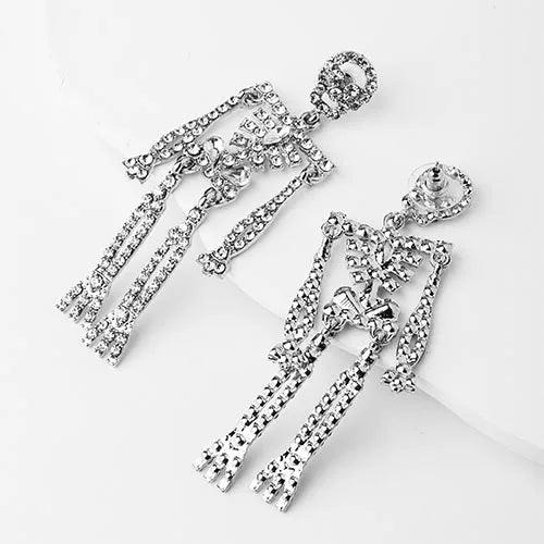 Wolfha Jewelry Halloween Silver Rhinestone Skeleton Earrings Dangle 2