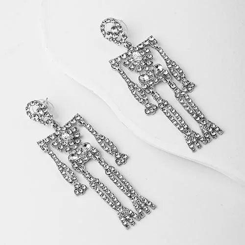 Wolfha Jewelry Halloween Silver Rhinestone Skeleton Earrings Dangle 3