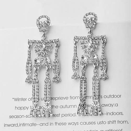 Wolfha Jewelry Halloween Silver Rhinestone Skeleton Earrings Dangle 4