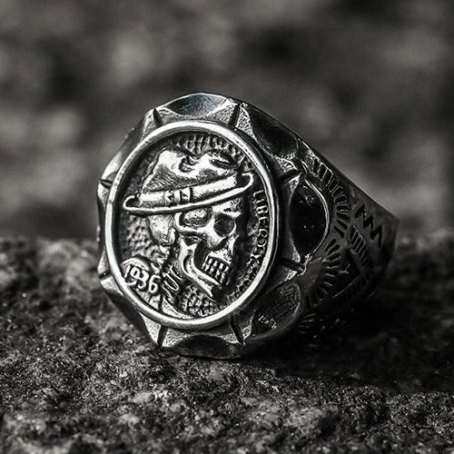 Wolfha Jewelry Hat Skull Punk Hip Hop Gothic 1936 Stainless Steel Ring 1