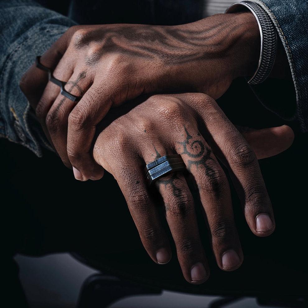 WOLFHAHexagonalSimpleUniqueStainlessSteelRing