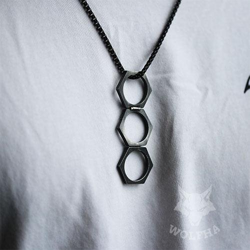 WOLFHA JEWELRY RINGS Hexagonal Simple Unique Stainless Steel Ring Black 8