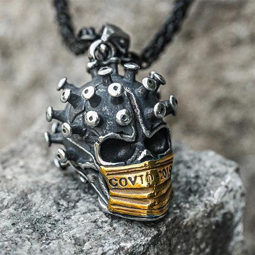 Wolfha Jewelry Inter-golden Gothic Crown Virus Skull Stainless Steel Pendant 2