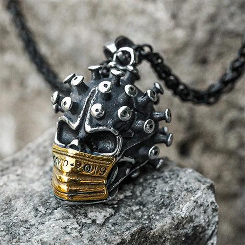 Wolfha Jewelry Inter-golden Gothic Crown Virus Skull Stainless Steel Pendant 3