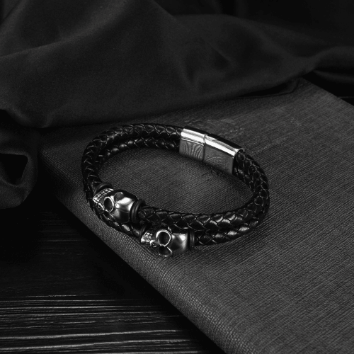 WOLFHA  JEWELRY BRACELETS Magnetic Clasp Leather Skull Bracelet  Black