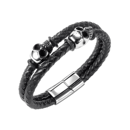 WOLFHA JEWELRY BRACELETS Magnetic Clasp Leather Skull Bracelet Black2