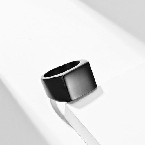 WOLFHA JEWELRY RINGS Minimalist Vintage Black Square Stainless Steel Ring Black 2