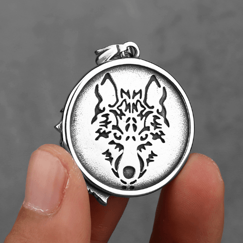 Wolfha Jewelry Norse Viking Retro Wolf Head Stainless Steel Round Pendant 2