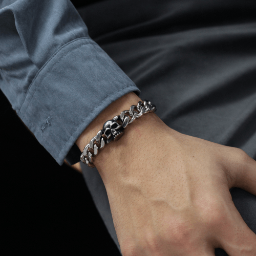 Personalized Stainless Steel Cuban Chain Skull Bracelet 6