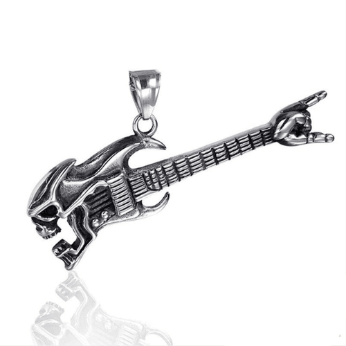 WOLFHA JEWELRY Punk Bass Skull Pendant Silver 2