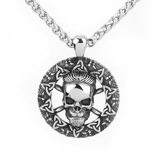 WOLFHA JEWELRY Punk Celtic Knot Stainless Steel Skull Pendant Black/Silver 3