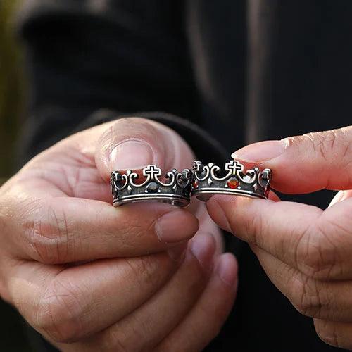 WOLFHA JEWELRY Punk Crown Cross Stainless Steel Ring 8