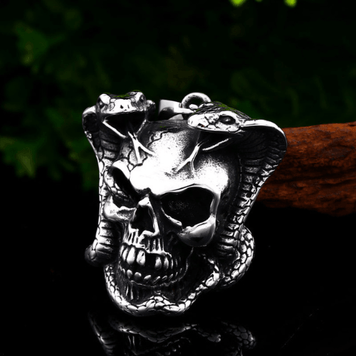 WOLFHA  JEWELRY PENDANT Punk Skull with Snake Pendant Silver 1