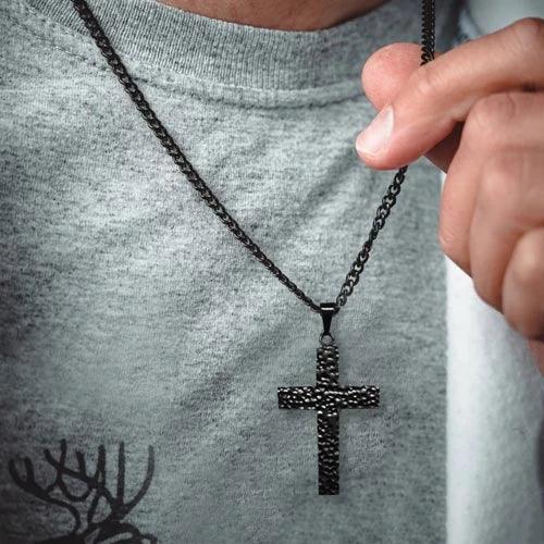 WolfhaJewelryRetroHammeredCrossPendant