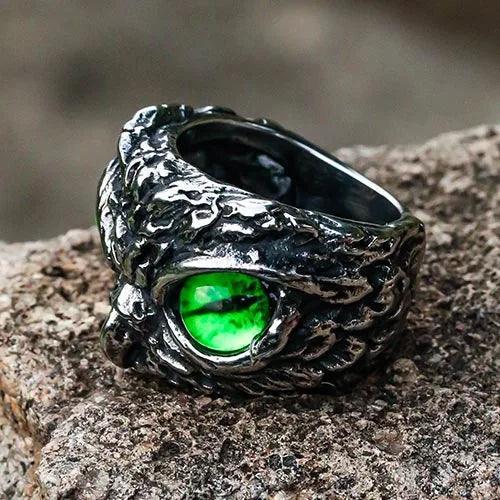 Wolfha Jewelry Retro Owl Green Eye Titanium Steel Ring 3