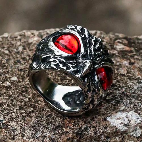 Wolfha Jewelry Retro Owl Red Eye Titanium Steel Ring 2