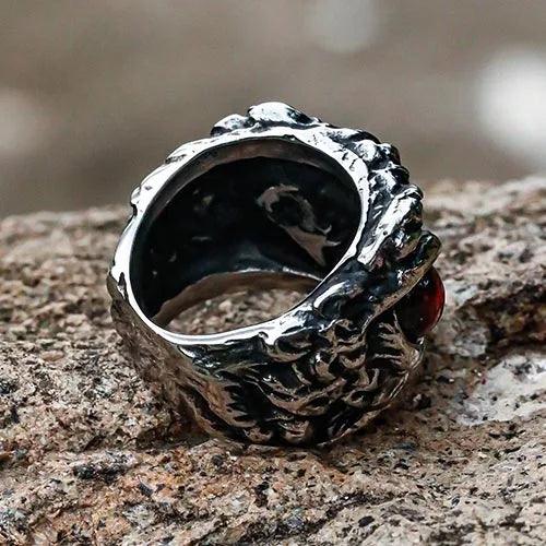 Wolfha Jewelry Retro Owl Red Eye Titanium Steel Ring 4