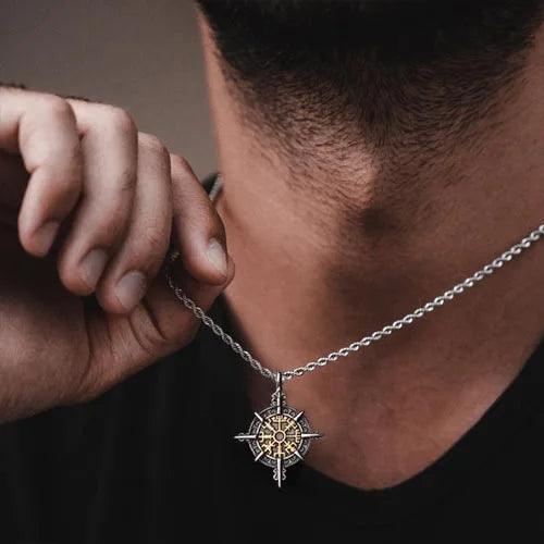 Wolfha Jewelry Retro Viking Compass Stainless Steel Norse Rune Pendant 3