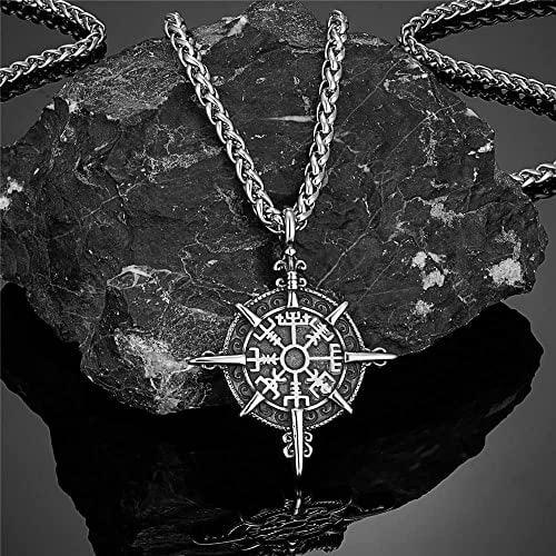 Wolfha Jewelry Retro Viking Compass Stainless Steel Norse Rune Pendant 3