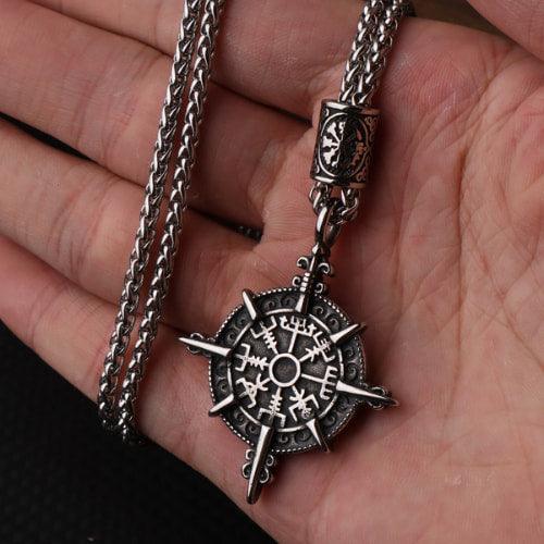Wolfha Jewelry Retro Viking Compass Stainless Steel Norse Rune Pendant 5