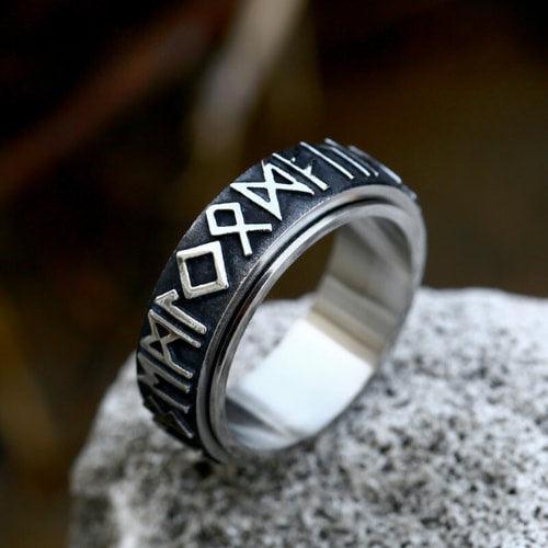 WOLFHA JEWELRY RINGS Retro Viking Rune Spin Anxiety Ring Sliver 1