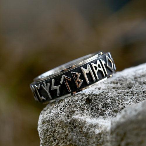 WOLFHA JEWELRY RINGS Retro Viking Rune Spin Anxiety Ring Sliver 2
