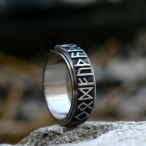 WOLFHA JEWELRY RINGS Retro Viking Rune Spin Anxiety Ring Sliver 3