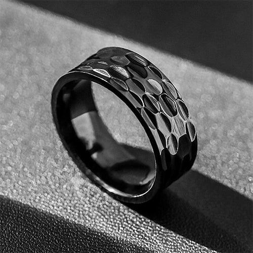 Wolfha Jewelry Stylish Vintage Stainless Steel Hammered Black Ring 1