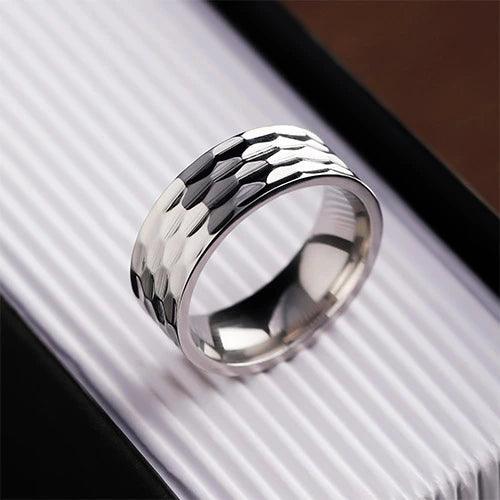 WOLFHA JEWELRY RINGS Stylish Vintage Stainless Steel Hammered Silver Ring Silver 1