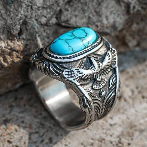 Wolfha Jewelry Turquoise Gemstone Eagle Rock Punk Stainless Steel Ring 2