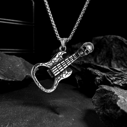 WOLFHA  JEWELRY Unique Guitar Skull Pendant Silver 1