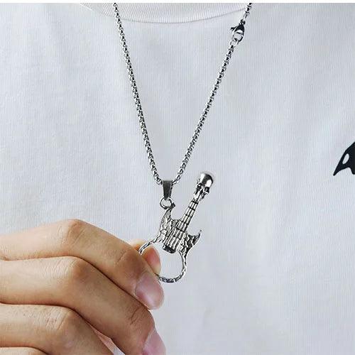 WOLFHA JEWELRY Unique Guitar Skull Pendant Silver 4