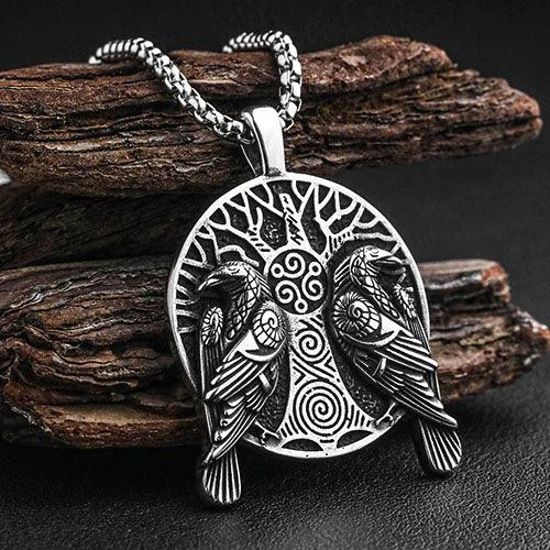 WOLFHA JEWELRY PENDANT Viking Odin Raven Stainless Steel Pendant Silver 1