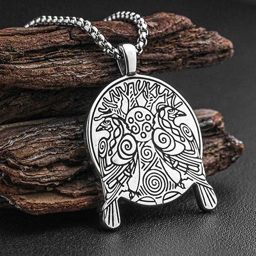 WOLFHA JEWELRY PENDANT Viking Odin Raven Stainless Steel Pendant Silver 2