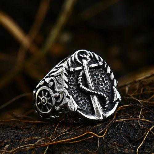 Wolfha Jewelry Vintage Anchor Stainless Steel Ring 1