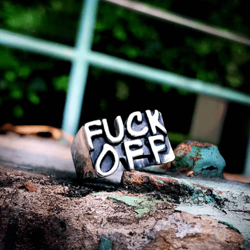 WOLFHA  JEWELRY RINGS Vintage Fuck Off Letter Stainless Steel Ring Silver 1