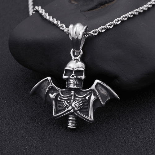 Wolfha Jewelry Vintage Punk Bat Skull Stainless Steel Pendant 2