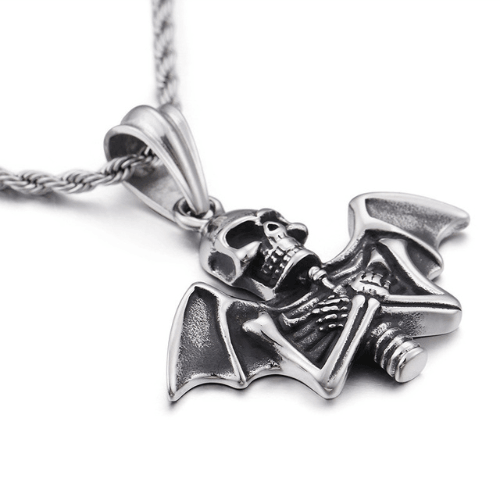 Wolfha Jewelry Vintage Punk Bat Skull Stainless Steel Pendant 3