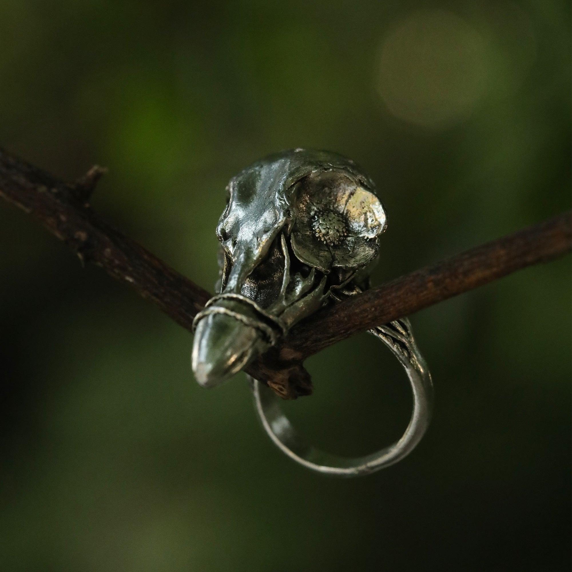 Vintage_Raven_Skull_with_Flower_Ring