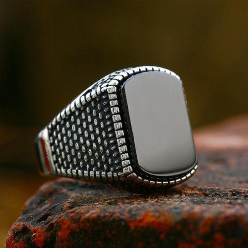 WOLFHA JEWELRY RINGS Vintage Setting Black Gemstone Stainless Steel Ring Sliver 2