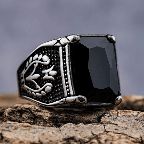Vintage Setting Black Gemstone Tulip Ring-WOLFHA Vintage Setting Black Gemstone Tulip Ring-WOLFHA